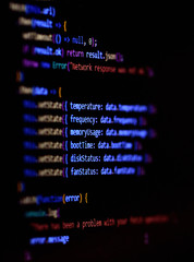 Leinwandbilder - Software programming source code on computer screen.. Modern Javascript, typescript, ecma script code with React Framework. Vertical photo.