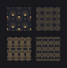 Wall Mural - luxury art deco seamless pattern gold black set