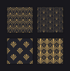 Wall Mural - modern art deco seamless pattern gold black set