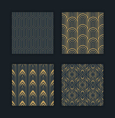 Wall Mural - luxury art deco seamless pattern gold black set