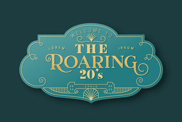 the roaring 20s art deco label template in 3d gold