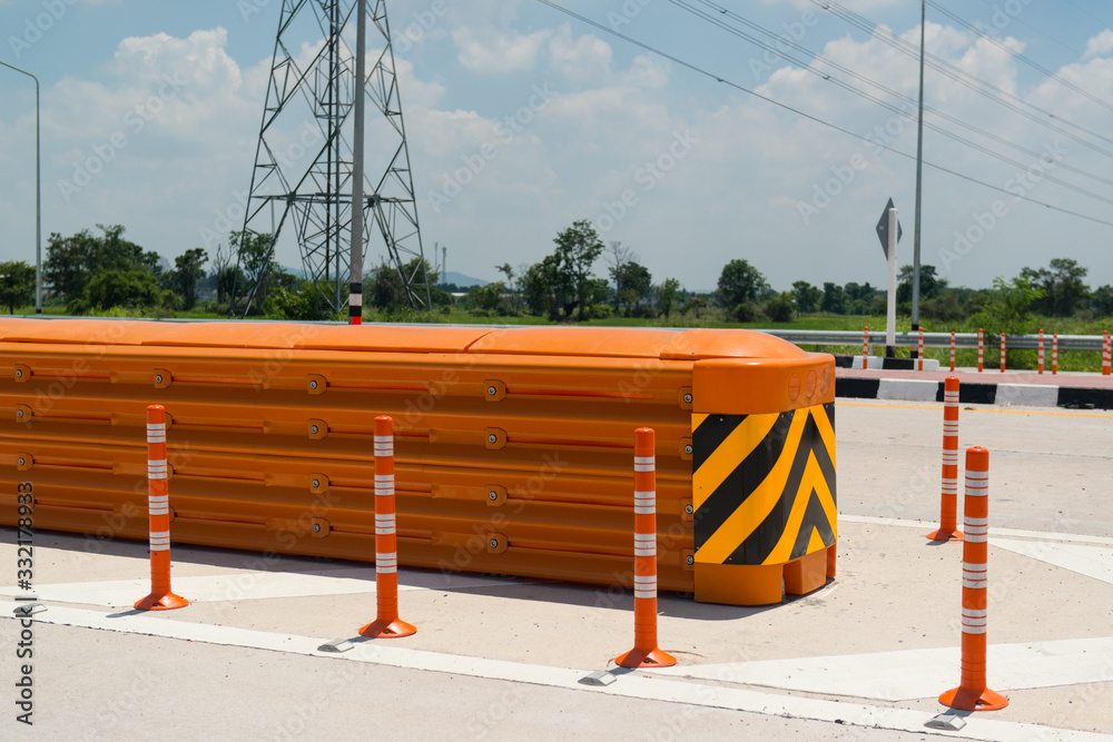 Crash Cushion or Impact Attenuator installed in highway intersections ...