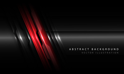 Poster - Abstract red black metallic circuit line with blank space and simple text design modern futuristic technology background vector illustration. 