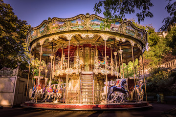 Traditional carousel ride, Montmartre, Paris, France