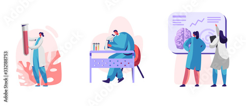 Fotomural Set of Neurology Doctors Characters Brain and Senses Diseases Diagnostics
