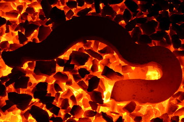 Poster - Railway anti-theft is heated on burning coal anthracite.