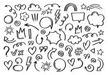 Super Set Different Hand Drawn Element. Collection Of Arrows, Crowns, Circles, Doodles On White Background. Vector Graphic Design