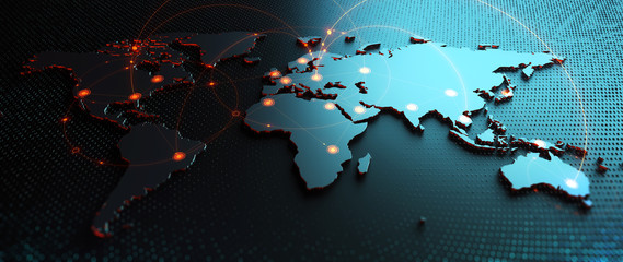 Fototapete - Global  Background/Connection lines around Earth globe, futuristic technology  theme background with circles and lines. Concept of internet, social media, traveling or logistics