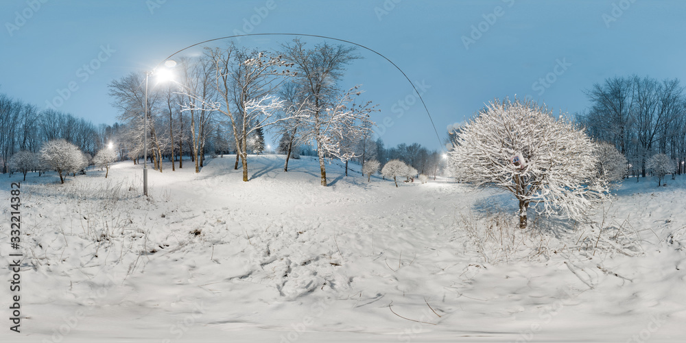 Snow 360 Image with 3D spherical panorama with 360 degree viewing angle. Snowy ...