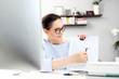 © Robert Przybysz - E-learning.  The teacher conducts the lesson online.