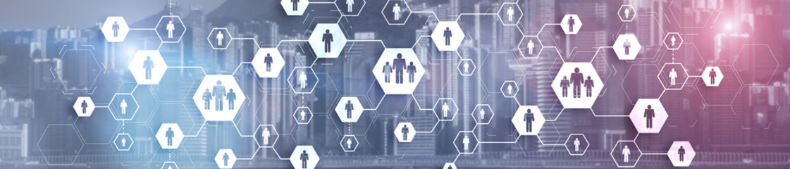 Wall Mural - human resources theme with downtown hong-kong skyline buildings.