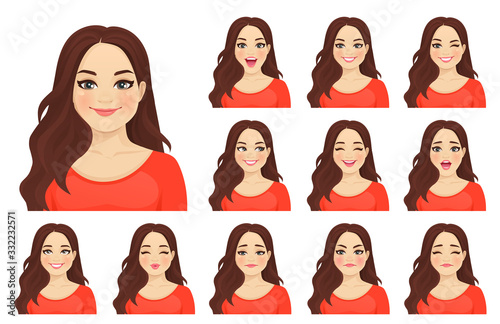 Fotografía Beautiful plus size woman with different facial expressions set isolated vector