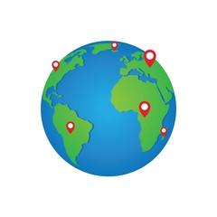 Wall Mural - globe and earth planet icon with gps location . isolated on white background, vector illustration