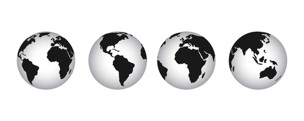 Wall Mural - earth globe icon set. earth hemispheres with continents. world map in globe shape isolated on white 