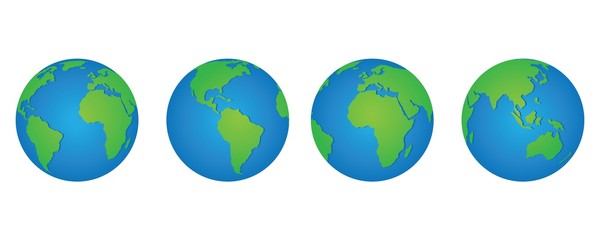 Wall Mural - earth globe icon set. earth hemispheres with continents. world map in globe shape isolated on white 