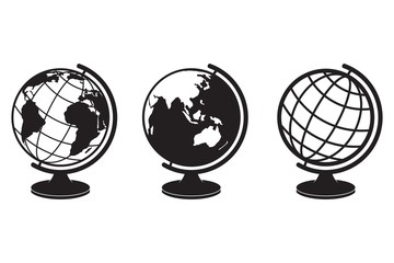 Wall Mural - earth globe icon set. earth hemispheres with continents. world map in globe shape isolated on white 