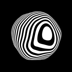 Poster - Hallucination. Optical illusion. Twisted illustration. Abstract background. Sphere of stripes. Dynamic wave. Vector.