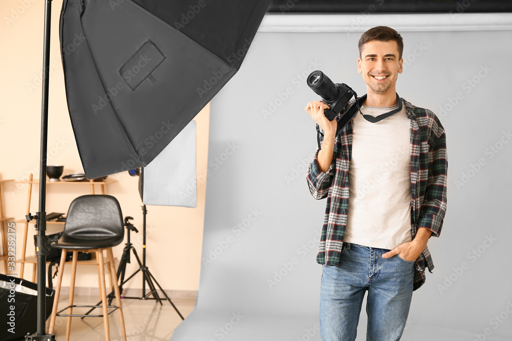 Professional photographer working in studio