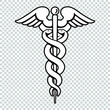 Caduceus as a symbol of medicine isolated on transparent background. Health icon (Rod of Asclepius) vector illustration.