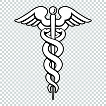 Caduceus As A Symbol Of Medicine Isolated On Transparent Background. Health Icon (Rod Of Asclepius) Vector Illustration.