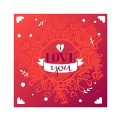 Wall Mural - I love you text with ribbon, vector monogram illustration, lovely celebration. Greeting card, poster for congratulation. Abstract emblem template, luxury product design. Beautiful, trendy pattern.
