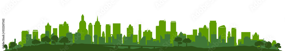 Green city silhouette, cityscapes - stock vector - obrazy, fototapety, plakaty 