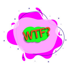 Poster - Comic speech bubble with expression text wtf liquid bacdge icon. Simple color vector of people around the world icons for ui and ux, website or mobile application