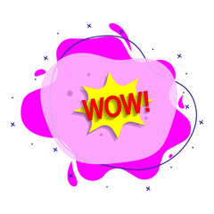 Poster - Comic speech bubble with expression text wow liquid bacdge icon. Simple color vector of people around the world icons for ui and ux, website or mobile application