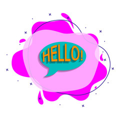 Poster - comic speech bubble with expression text hellio liquid bacdge icon. simple color vector of people ar