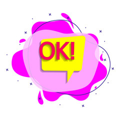 Poster - Comic speech bubble with expression text ok liquid bacdge icon. Simple color vector of people around the world icons for ui and ux, website or mobile application