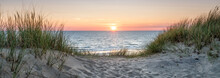 Panoramic View Of A Dune Beach At Sunset, North Sea, Germany
