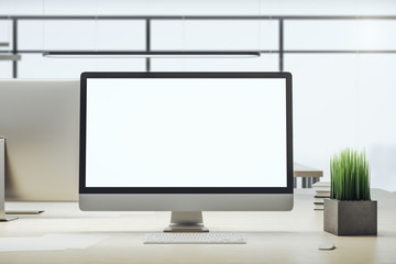 Aufkleber - Designer desktop with empty white computer screen