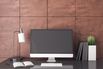 Aufkleber - Contemporary designer workplace with blank computer screen