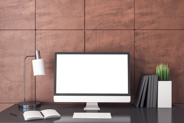 Aufkleber - Modern designer workplace with blank computer screen