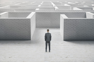 Aufkleber - Businessman in suit standing at entrance to a brick labyrinth
