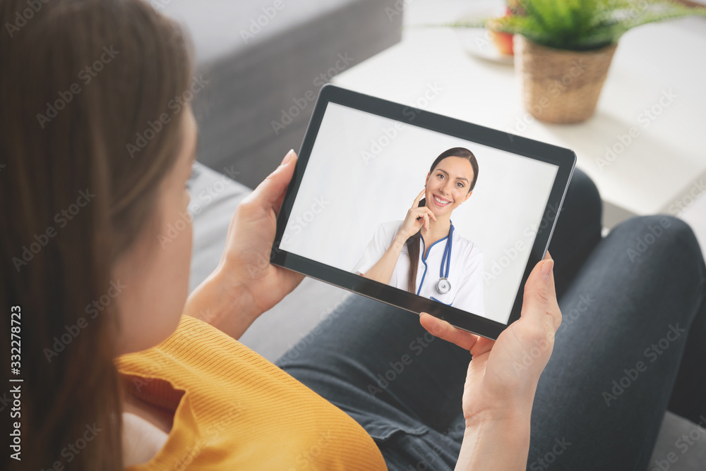 Doctor video chat consultation. Telehealth concept - obrazy, fototapety, plakaty 