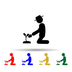 Poster - Man seedling multi color icon. Simple glyph, flat vector of gardening icons for ui and ux, website or mobile application