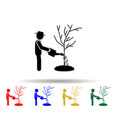 Poster - Man watering of tree multi color icon. Simple glyph, flat vector of gardening icons for ui and ux, website or mobile application