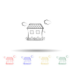 Poster - House, cloud, flowers multi color icon. Simple thin line, outline vector of imaginary house icons for ui and ux, website or mobile application