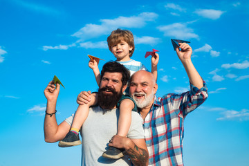 Wall Mural - Generation concept. Happy men loving family. Happy family. Male multi generation portrait. Dad and son.