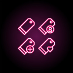 Poster - Tag, like, plus, contact sign neon icon. Simple thin line, outline vector of web icons for ui and ux, website or mobile application