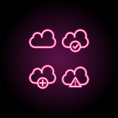 Leinwandbilder - cloud, exclamatory, check, plus sign neon icon. simple thin line, outline vector of web icons for ui