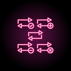 Poster - Repeat, plus, remove, minus, check sign neon icon. Simple thin line, outline vector of web icons for ui and ux, website or mobile application