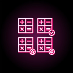 Poster - Calculator, check, mail, star sign neon icon. Simple thin line, outline vector of web icons for ui and ux, website or mobile application