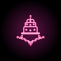 Poster - Wedding cake neon icon. Simple thin line, outline vector of wedding icons for ui and ux, website or mobile application