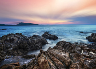 Sea sunset or sunrise with colorful of sky and cloud in twilight