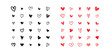 Set of scribble black and red hearts. Collection of heart shapes draw the hand. Symbol of love. Design elements for Valentine's Day card. Vector hearts. Vector illustration.