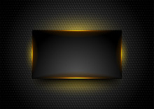 Black Rectangle Frame With Orange Glowing Light On Dark Perforated Background. Vector Technology Design