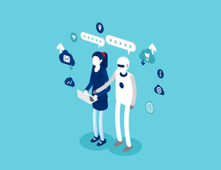 Wall Mural - Human interactive tech interactive. Robot and Human concept
