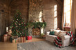 © New Africa - Festive interior with decorated Christmas tree and fireplace